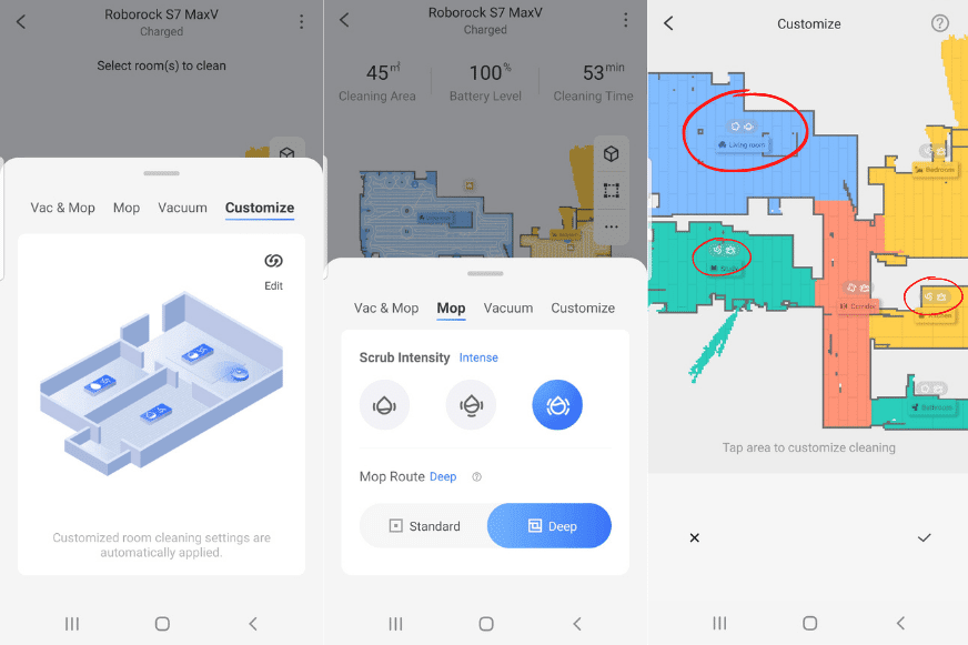 Die Wasserregulierung beim Roborock S7 MaxV kann in der Handy-App eingestellt werden